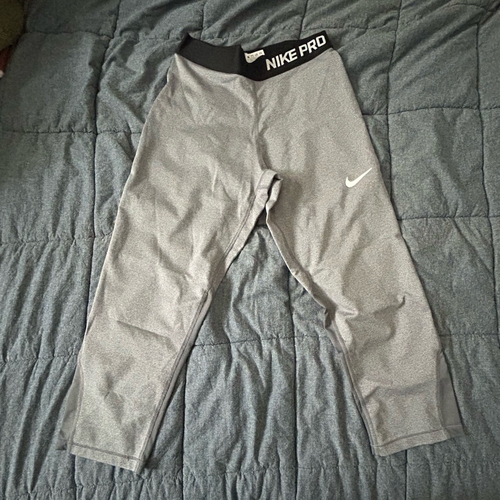 Nike Pro Dri-Fit Kids Gray Leggings with Black Waistband
